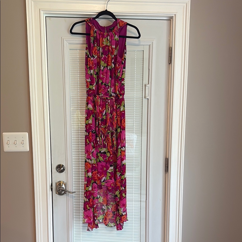 MSK Vibrant Floral Dress in Pink and Orange